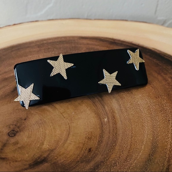 Vintage 80’s Black and Gold Star Plastic Barrette - Picture 4 of 7